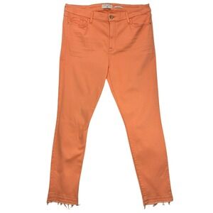 Jen7 by 7 For All Mankind Peach Coral Ankle Skinny Jeans Raw Hem 14